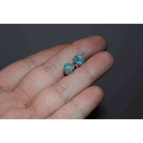 Aquamarine Earrings Raw Diamond Earrings, Natural gemstone Earrings Brid… - Picture 3 of 4